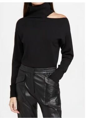 525 America Black Asymmetric Off-Shoulder Turtleneck Sweater